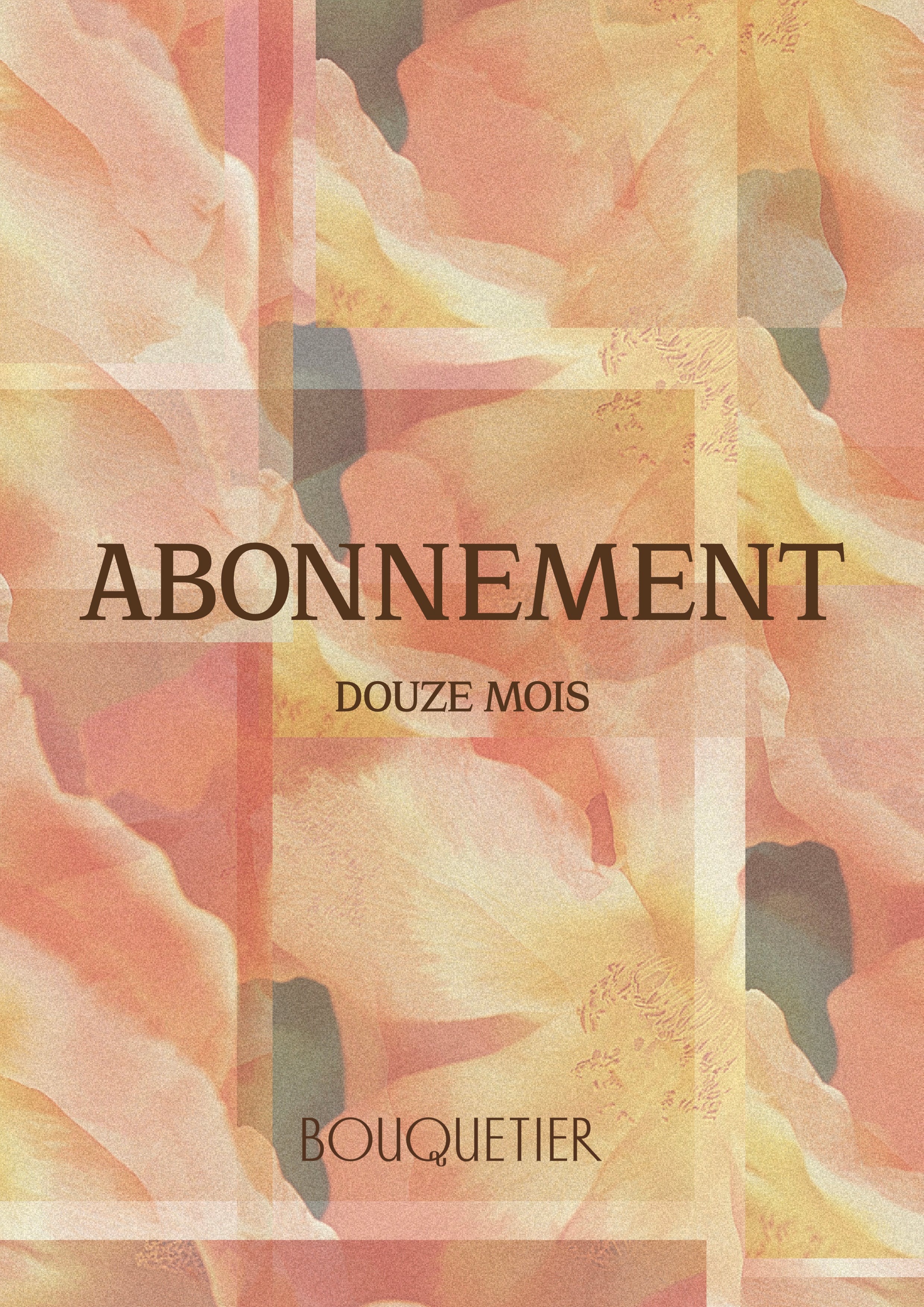 Carte illustrée présentant l’abonnement fleurs Bouquetier sur douze mois
